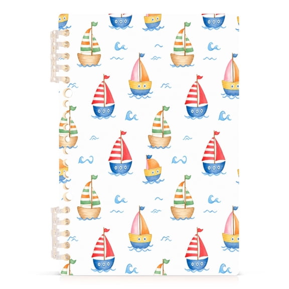 A5 Spiral Notebook 60 Sheets 80gsm Paper Ruled Journal Cartoon Watercolor Sailboat