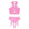 thumbnail image 5 of Conjunto de lencería Sexy de charol para mujer, ropa de discoteca de látex, Top corto sin mangas con cordones en la parte delantera y liguero con hebilla sin entrepierna, 5 of 5