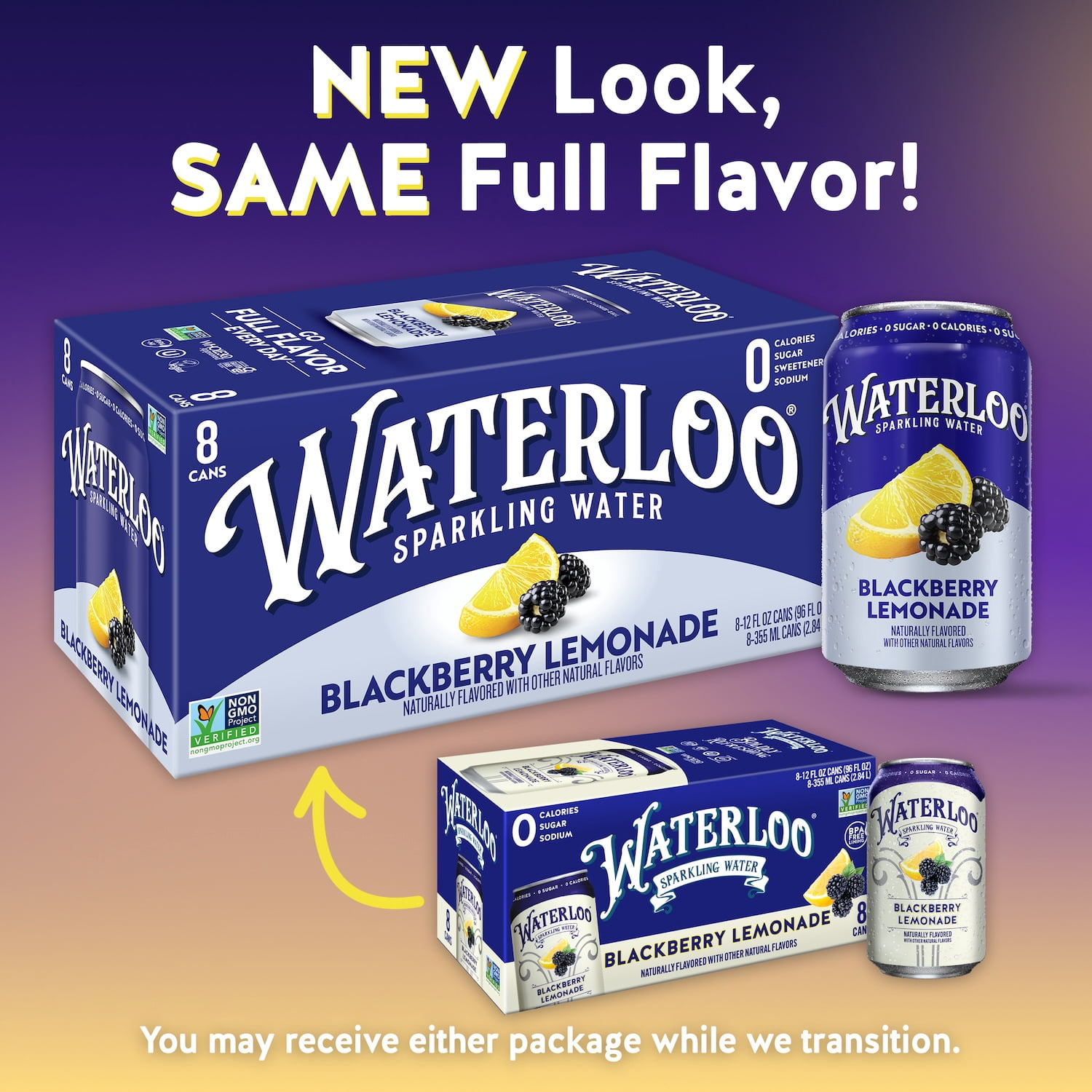 (3 pack) Waterloo Sparkling Water, Blackberry Lemonade, 12 fl oz, 8 Pack Cans