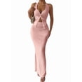 thumbnail image 2 of Women'S Two Piece Outfits Twist Front Halter Tops and Skirt Summer Set Pink L, 2 of 9