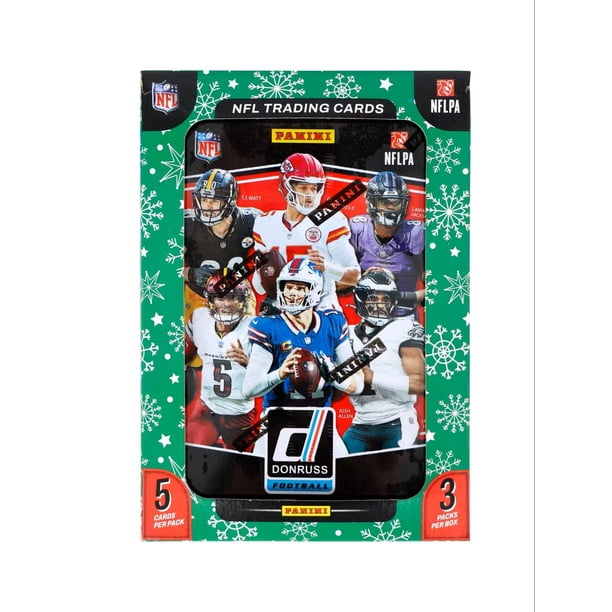 Panini 2025 Donruss Football Winter Holiday Tin Trading Card Box (3 Exclusive Press Proof Purple Cards Per Tin)
