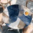 thumbnail image 3 of Round Fitted Tablecloths with Elastic Edge Minimalist Blue Khaki Color Block Oil-Proof Waterproof Wipeable Table Cover for Kitchen Dining Party Decor Abstract Geometric Stripe Table Clothes,45" - 54", 3 of 9