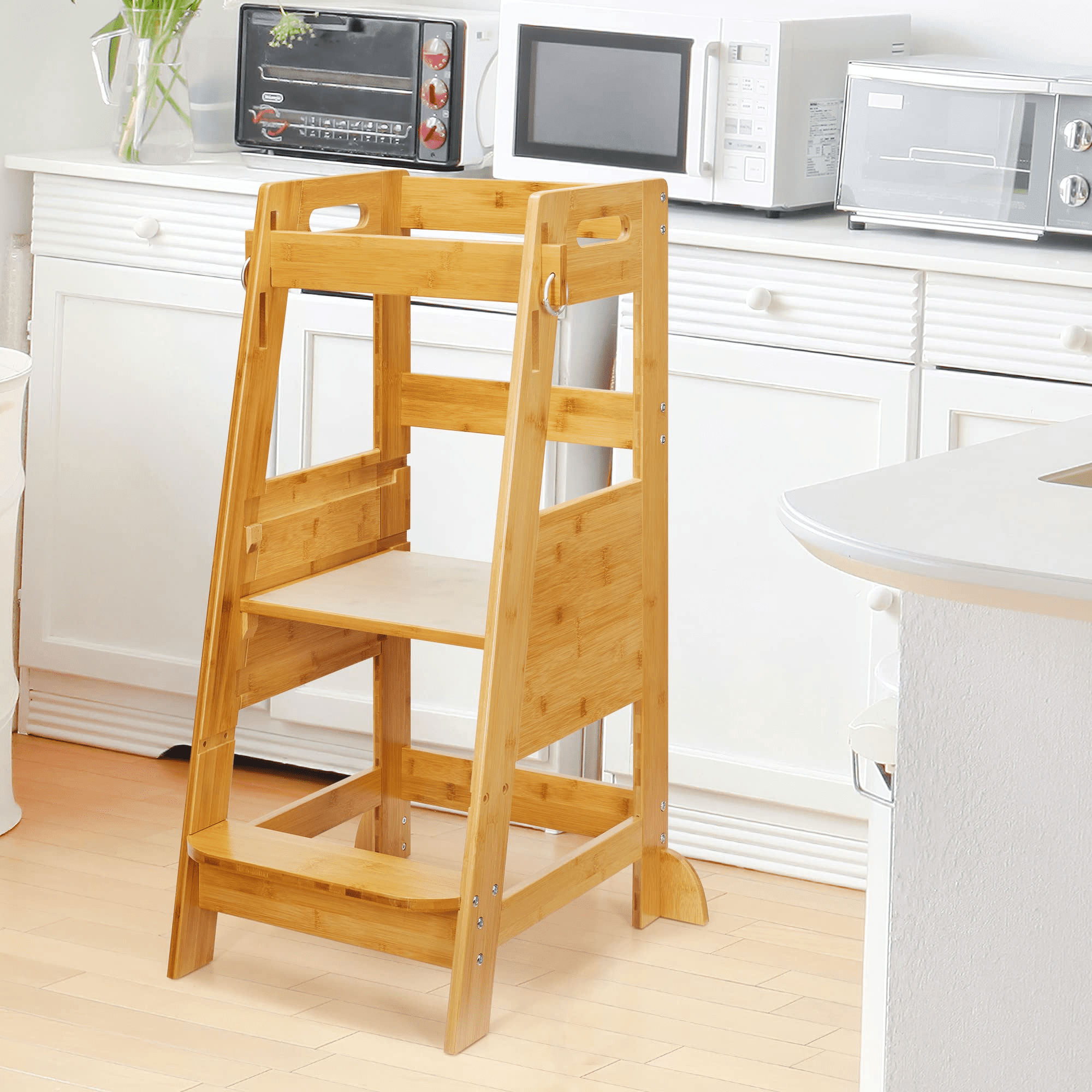 TOETOL Bamboo Kids' Step Stool 2 Steps Adjustable Kitchen Toddler Tower