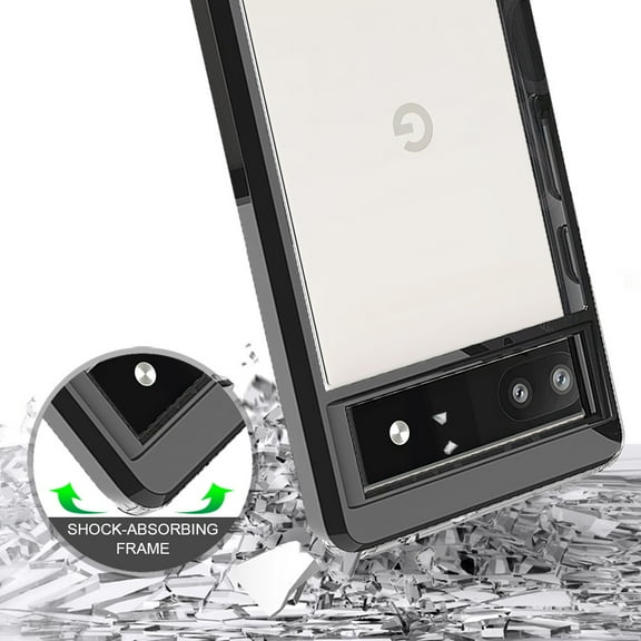 For Google Pixel 6A Hybrid Crystal Clear Transparent Shock-Absorption Bumper with TPU   Hard PC Back Frame Cover ,Xpm Phone Case [ Black ]