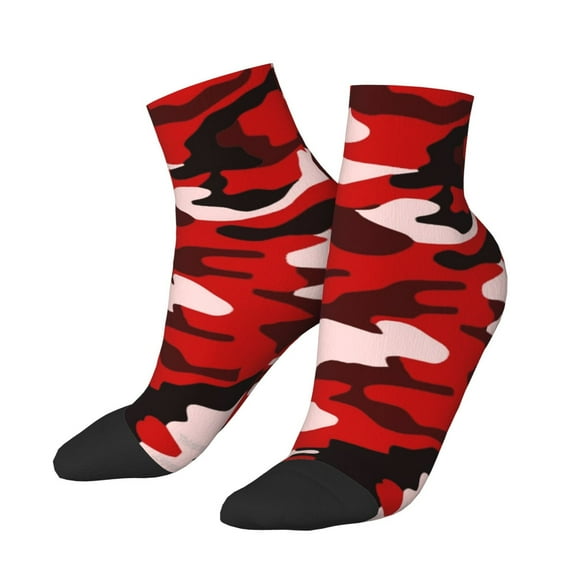 Women's Men's Red Camouflage Lightweight Ventilation Quarter Ankle Socks