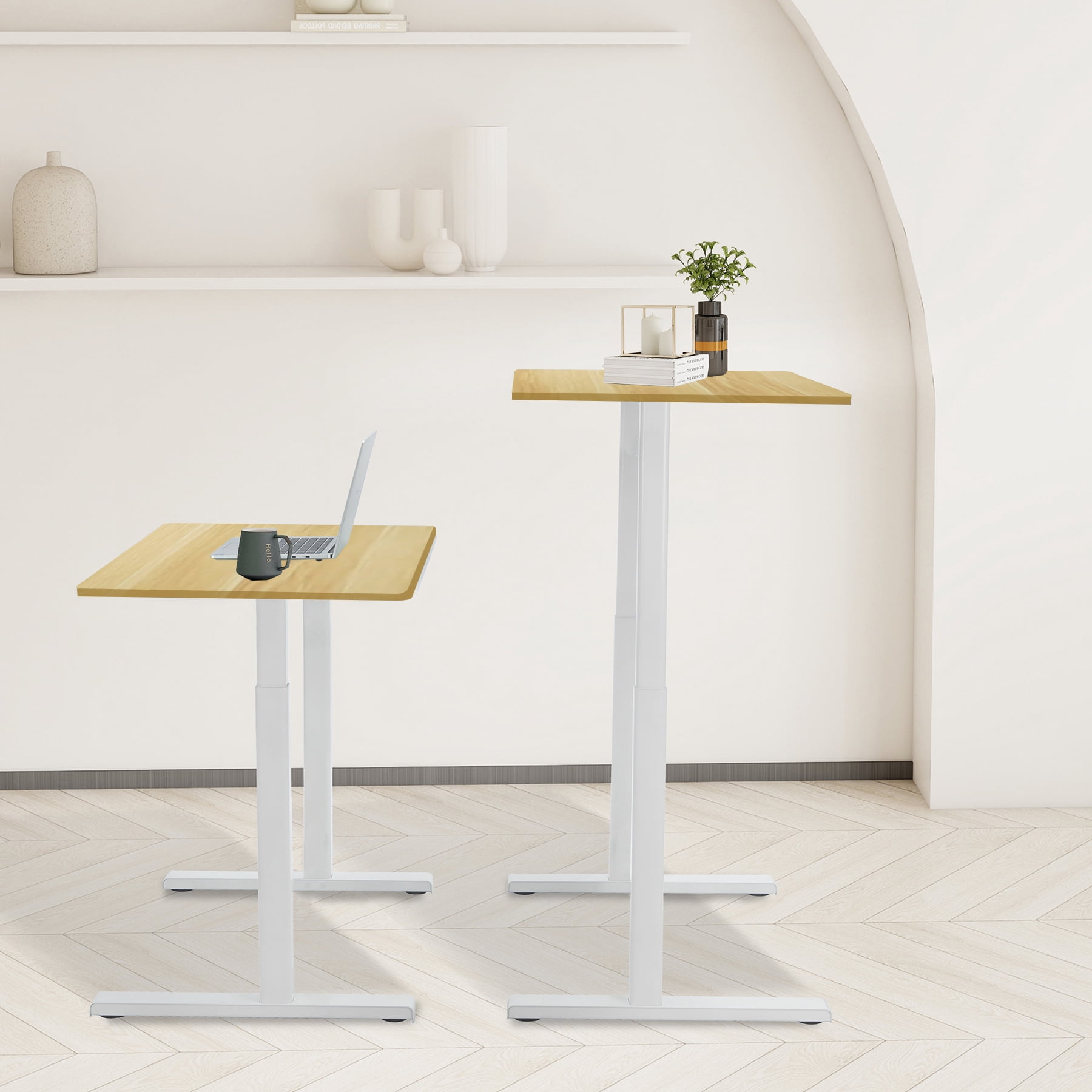 Rise Up Essential Electric Standing Desk 23.6x47.2” | Affordable Adjustable Height 27–46” Sit Stand Ergonomic Office Desk with Maple Top, Memory Control & White Frame