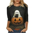 thumbnail image 2 of Inverlee Halloween Shirts for Women Funny Pumpkin Ghost Graphic Tees Soft Round Neck T-shirt 3/4 Sleeve Dressy Casual Blouse Tops Halloween Party Supplies, 2 of 5