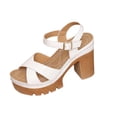 thumbnail image 2 of Womens Strappy Chunky Heel Platform Sandals White Open Toe Crisscross Ankle Strap Dressy Casual Comfortable Faux Faux Leather Wedding Guest Summer Shoes,Size 39, 2 of 9