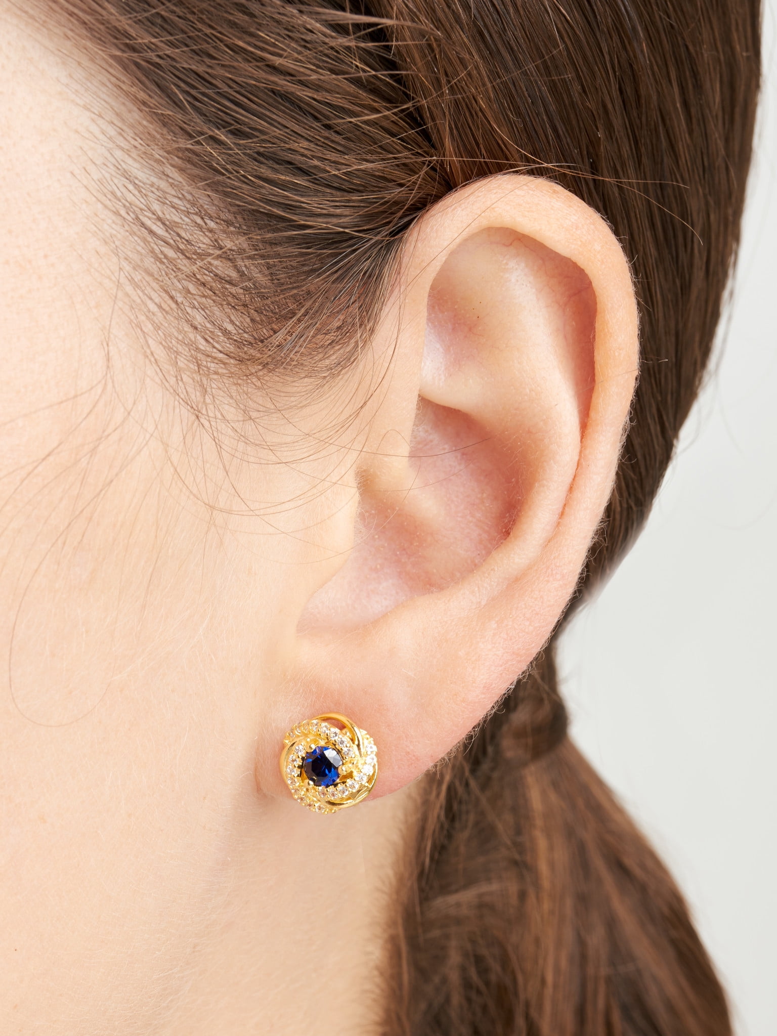 18K Yellow Gold Plated Sterling Silver Created Blue Sapphire September Birthstone Love Knot Stud Earrings for Women Gift for Her