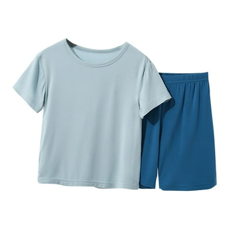 

SXcggal Children s Solid Color Summer Thin Short Sleeved + Shorts Casual Home Service Set Comfortable Fashionable Cute Outfit Set