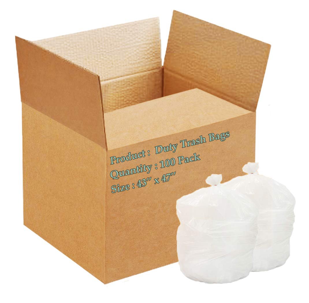 Pack of 100 Regular Duty Trash Bags, Clear 43 x 47. High Density