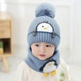 thumbnail image 2 of Children Baby Winter Hat Scarf Set, Unisex Infant Toddler Kids Cute Penguin Woolen Hat, Winter Warm Knit Pompom Hat Neck Scarf Two Piece Set, 2 of 9