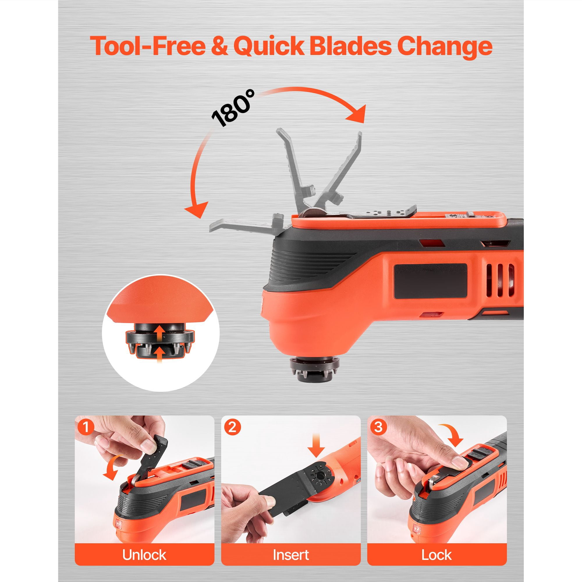 Cordless Oscillating Tool Kit 12V, 6 Speeds 6000-17500 OPM, 3.2° Oscillation Angle, 2.0Ah Battery, Quick Blade Change, LED Light for Woodworking DIY