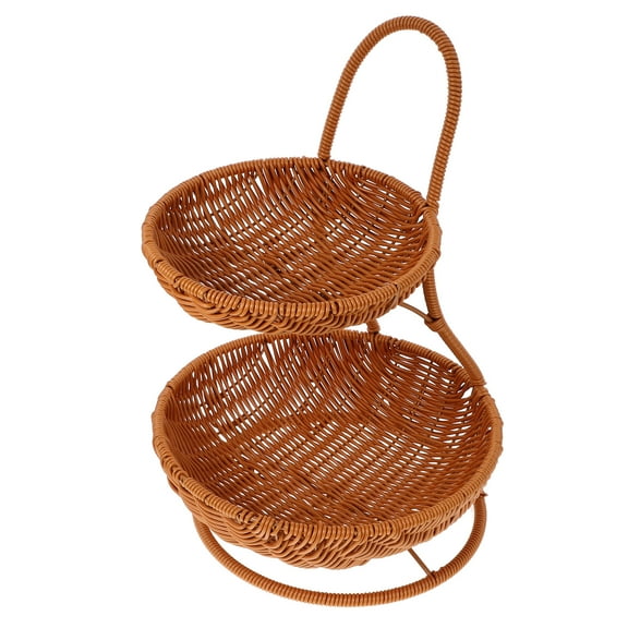 BERTDOMD Double-Tier Snack Storage Basket, Food Serving Tray Organizer, Fake Rattan Woven Basket for Kitchen and Dining