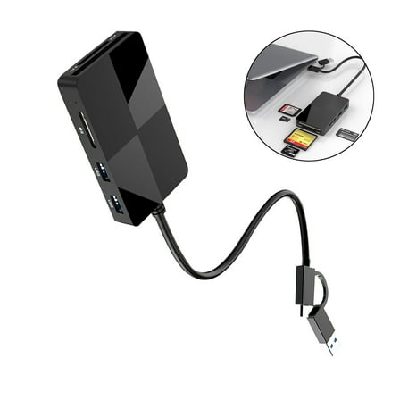 TAPDRA USB 3.0 Card Reader 8-in-1 SD Micro SD CF XD MS 512GB Adapter with 3 USB Ports for PC Camera Laptop