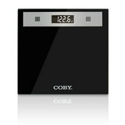 Coby Talking Digital Glass Body Weight Bathroom Scale with Step-On Technology, Large Bright Blue LCD Display, 400 Pounds, Sleek Black