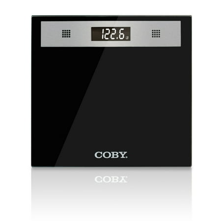 Coby Talking Digital Glass Body Weight Bathroom Scale with Step-On Technology, Large Bright Blue LCD Display, 400 Pounds, Sleek Black
