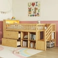 thumbnail image 2 of Duxelifin Twin Size Low Loft Bed with Light & Headboard Bookshelf, Wooden Kids Loft Bed with Storage Stairs, Drawers and Shelf, Twin Kids Bed for Boys, Girls (Natural), 2 of 10