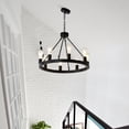 thumbnail image 6 of 6-Light Matte Black Wagon Wheel Chandelier - Farmhouse Modern Small Round Ceiling Fixture for Living Room, Kitchen Island, Entryway, Bedroom, Dining Room, Hallway Hanging Light, 6 of 9