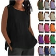 thumbnail image 1 of QATAINLAV Ventes Prime d'Aujourd'hui, Débardeurs en Lin Sans Manches pour Femmes Été Décontracté Col Rond Blouse Plissée Grande Taille Fente Latérale Fluide Coupe Ample Tuniques Haut Orange XXXXXL, 1 of 6