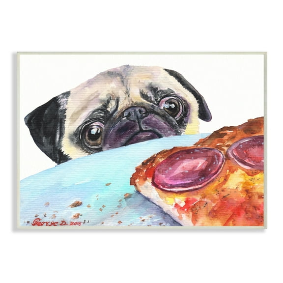 Stupell Industries Hungry Pug and Pizza Humorous Pet Dog Portrait Wall Plaque, 10 x 15, Design by George Dyachenko