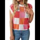 thumbnail image 3 of Suéter de Verano para Mujer, de Punto, con Cuello Redondo, Mangas y Bloques de Color, Color Rosa y Rojo, Talla L, 3 of 9