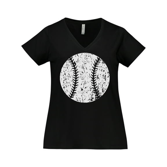 Inktastic Distressed Baseball in White Women's Plus Size V-Neck T-Shirt