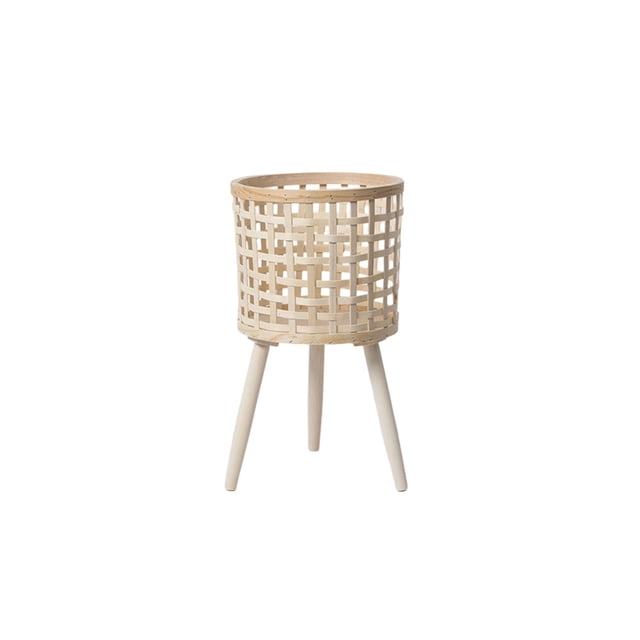 White M Woven Flower Pot Stand, Wooden Plant Holder, Tiered Step Shelf For Multiple Potted Plants, Indoor Balcony Display Rack For Garden, Living Room 18.11X10.43X10.43In 0.75Lb