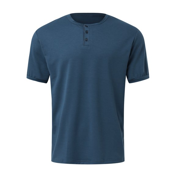PMVFHDE Men T Shirts Summer Fashion Daily Casual Button Placket Short Sleeve Crew Neck Soft Blouse Comfortable Top