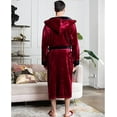 thumbnail image 5 of Lotus Linen Plush Hooded Robe for Men - Soft Fleece Bathrobe, Burgundy Black M/L, 5 of 10