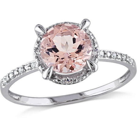 White Gold Cocktail Ring - 1-1/6 Carat T.G.W. Morganite and Diamond Accent 10kt White Gold Cocktail Ring