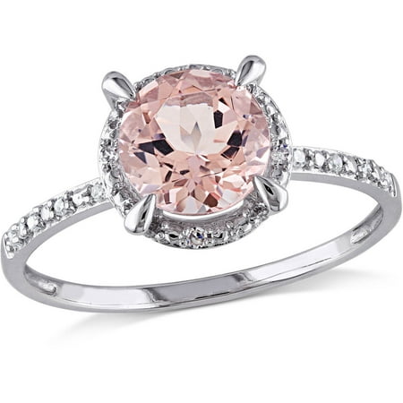 1-1/6 Carat T.G.W. Morganite and Diamond Accent 10kt White Gold Cocktail Ring