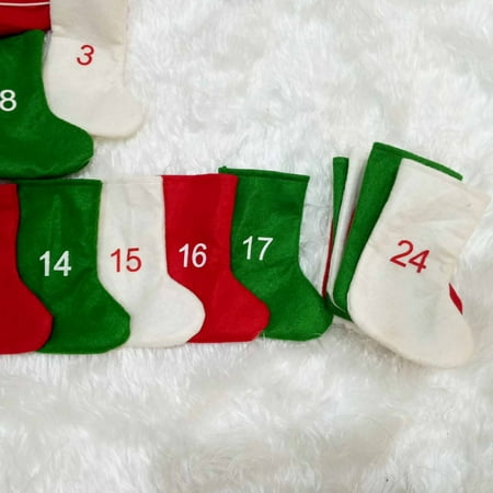 Christmas Countdown Advent Calendars Non-Woven Christmas Stockings Advent Calendar 24 Days Countdown Advent Calendar Xmas Hanging Garland Candy Gift Stockings Holiday Christmas