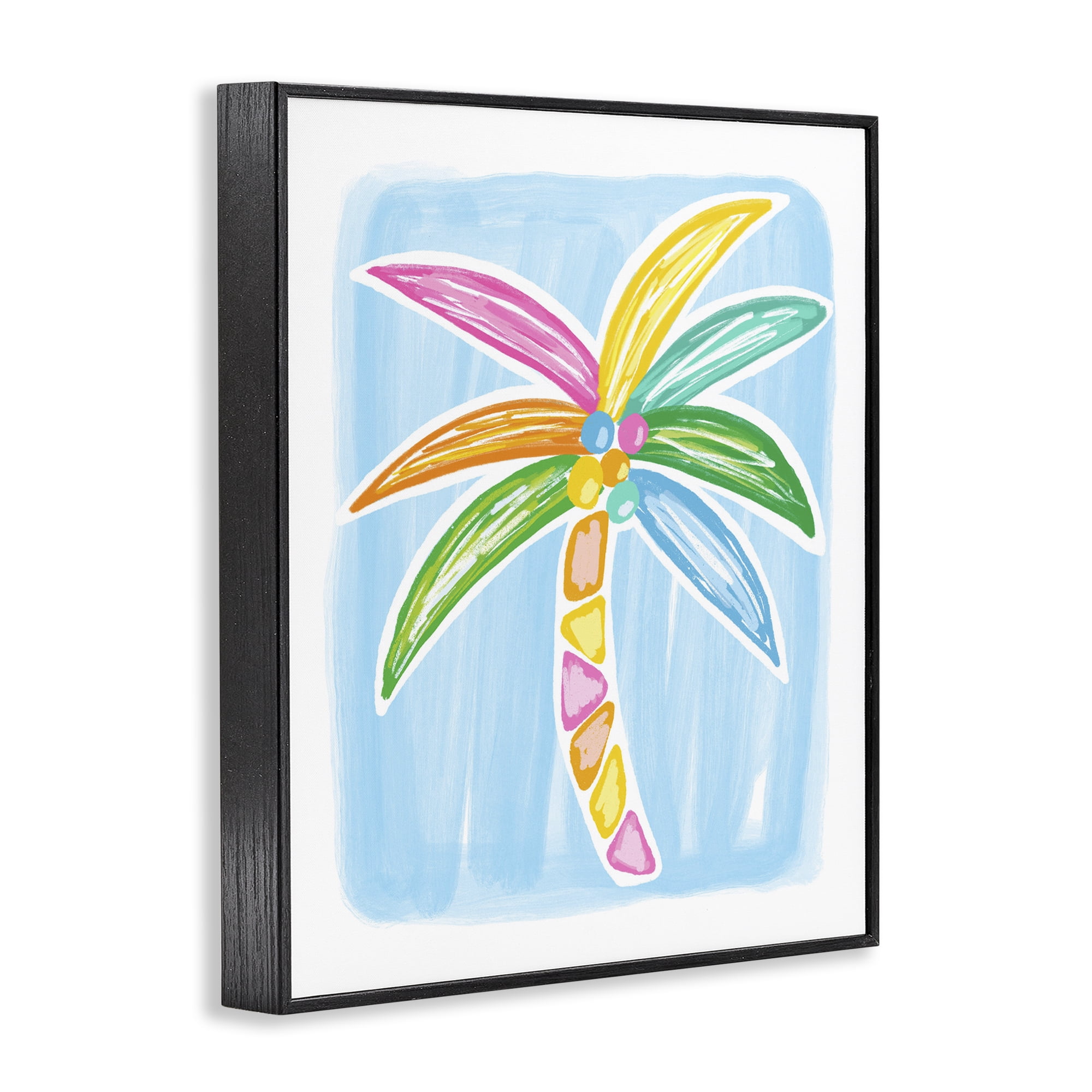 Stupell Industries Pastel Palm on Blue Botanical & Floral Painting Black Framed Art Print Wall Art, 11 x 14