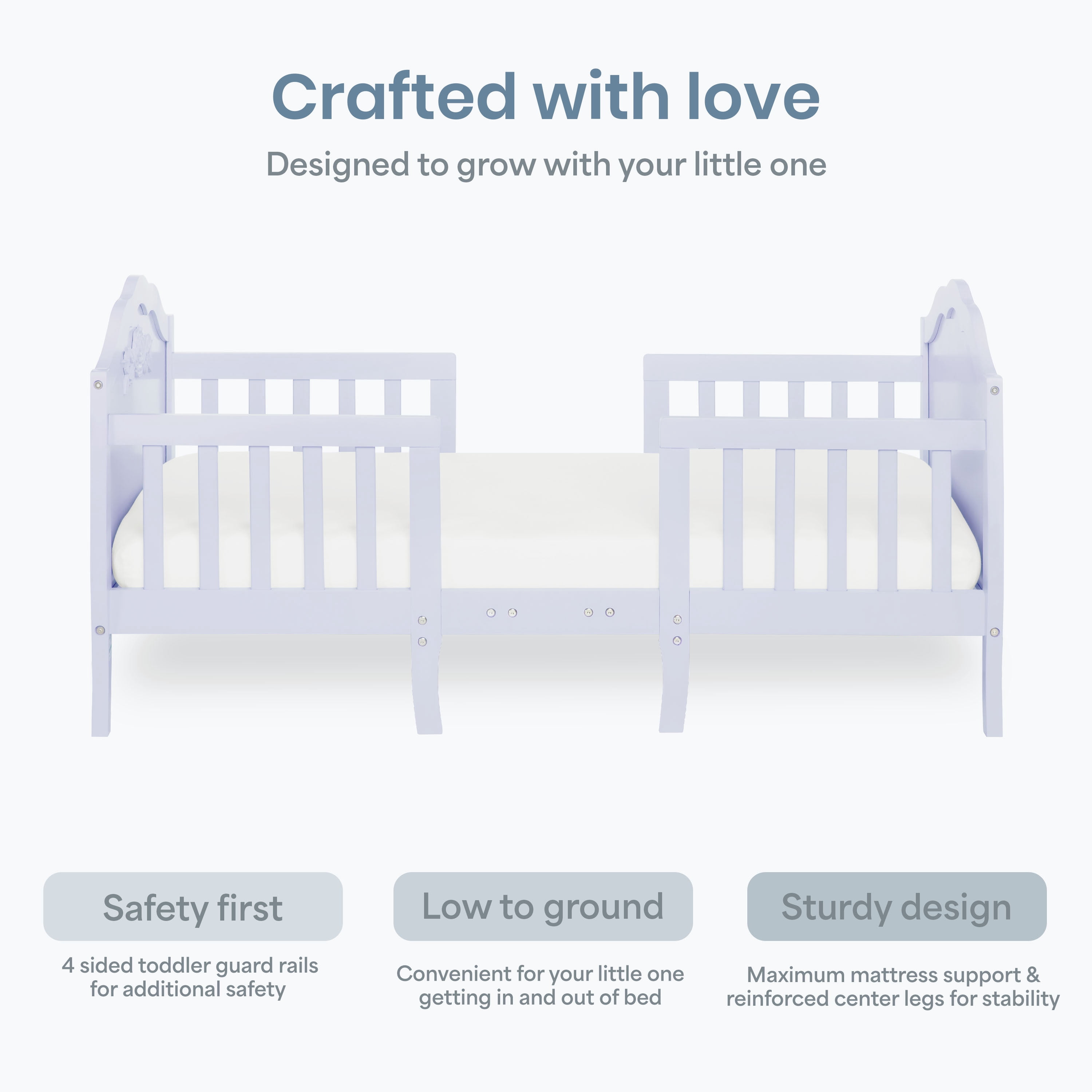 Dream On Me Rose 3-in-1 Convertible Toddler Bed, Greenguard Gold and JPMA Certified, Lavender Ice