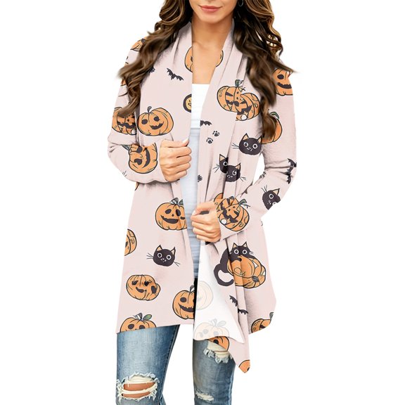 IYYVV Halloween Cardigan Pumpkin Goast Witch 2026 Halloween Sweaters for Women Long Sleeve Oversized Cardigan Complexion S