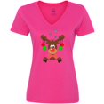 thumbnail image 3 of Inktastic Cute Christmas Reindeer with Red Nose, Ornaments and Bow Tie Women's V-Neck T-Shirt, 3 of 5