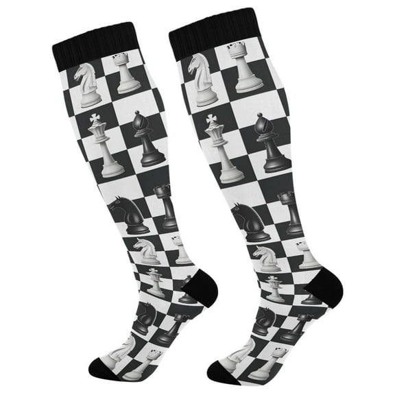 joogoo Chess Checkered Pattern Plaid Socks Women Men Knee High Sock