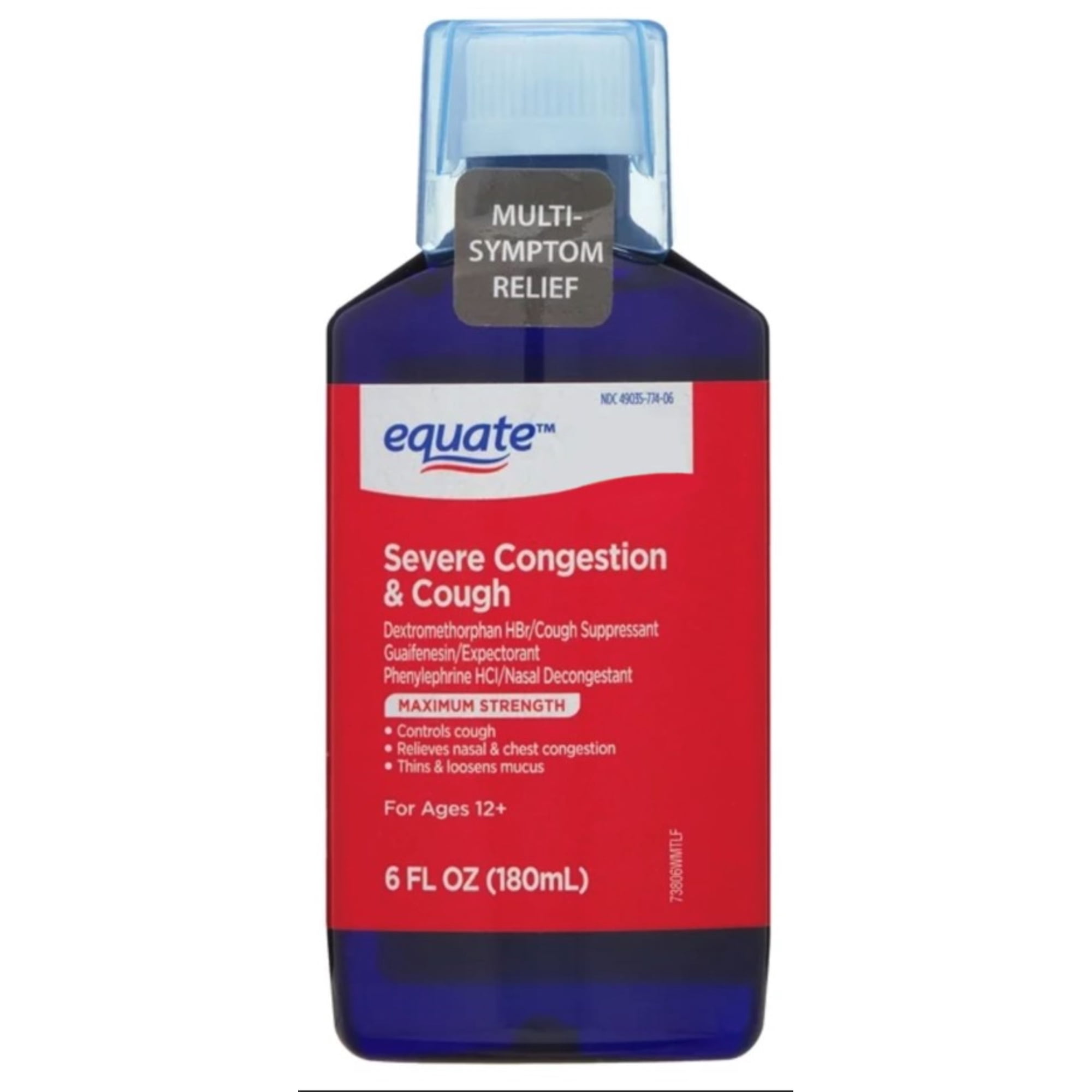 Equate Maximum Strength Cough Suppressant and Expectorant Liquid, Severe Congestion Relief, 6 fl oz