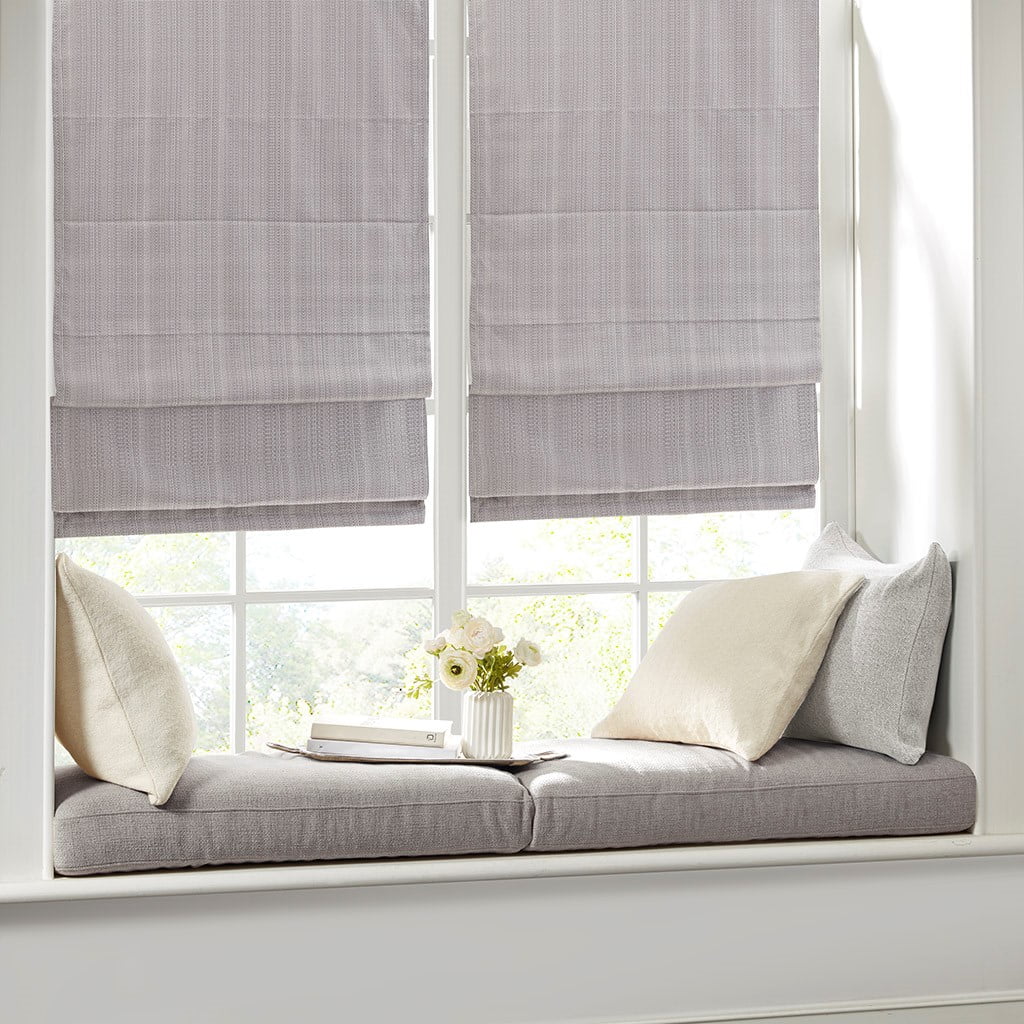 MAYEERTY Basketweave Room Darkening Cordless Roman Shade, Grey, 64" L x 33" W