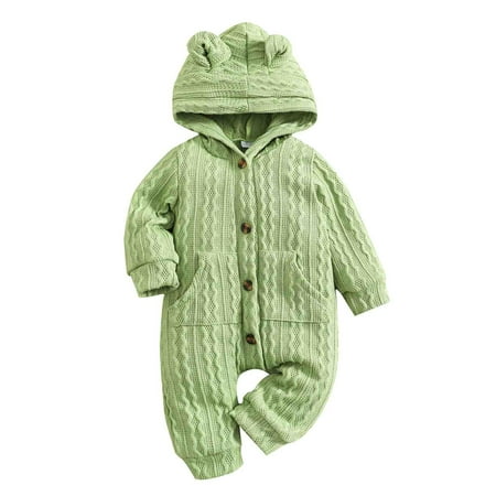 

AIMAOMI Boys Girls Long Sleeve Ribbed Hooded Romper Toddler Jumpsuit With Pocket Clothes H
