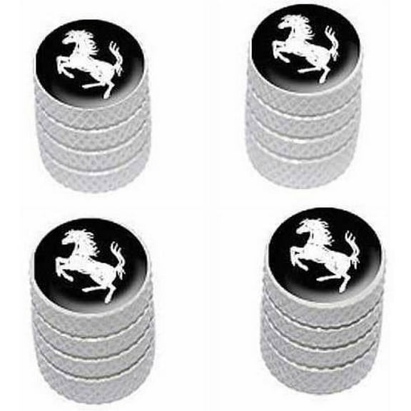 Horse Rearing Up on Black Tire Rim Wheel Aluminum Valve Stem Caps, Multiple Colors