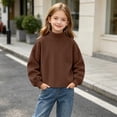 thumbnail image 4 of Hzzrkos Girls Corduroy Mock Neck Sweatshirt Long Sleeve Casual Pullover Tunic Top Soft Textured Shirt with Side Slit Hem Relaxed Daily School Travel Wear Brown, 4 of 6