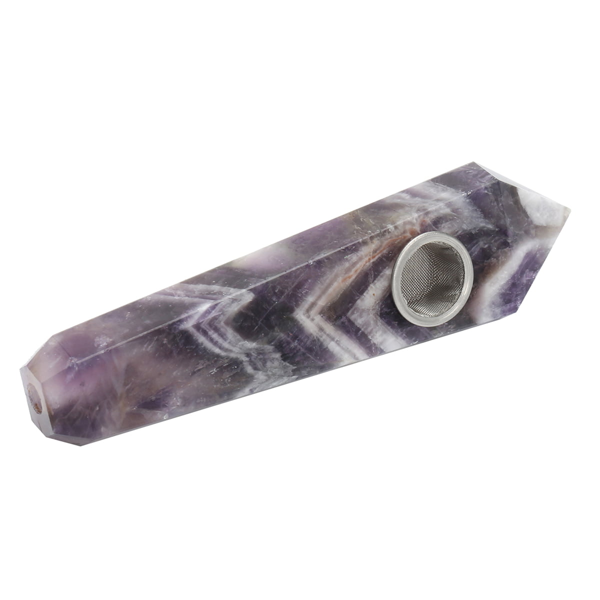 Rare Natural Purple Fluorite Quartz Crystal Wand Pipe Healing w/Carb Hole 