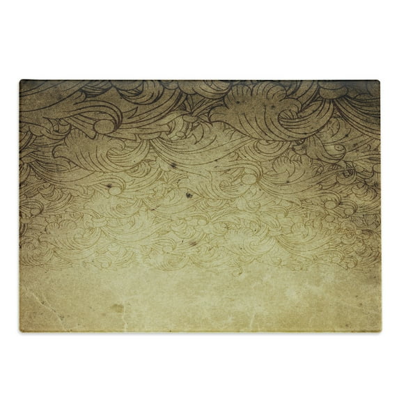 Vintage Cutting Board, Aged Vintage Distressed Background with Swirling Flower Faded Fashioned Effects, Decorative Tempered Glass Cutting and Serving Board, Large Size, Tan, by Ambesonne