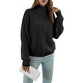 thumbnail image 1 of Suéter de punto de cuello alto para mujer, elegante, transpirable, con cierre de cremallera, suéter suelto con cremallera de cuello alto para mujer, negro S, 1 of 8