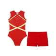 thumbnail image 3 of YiZYiF Kids Girls Shiny Sleeveless Leotard with Shorts Set for Gymnastics Dance Skating Costume Red 12, 3 of 7