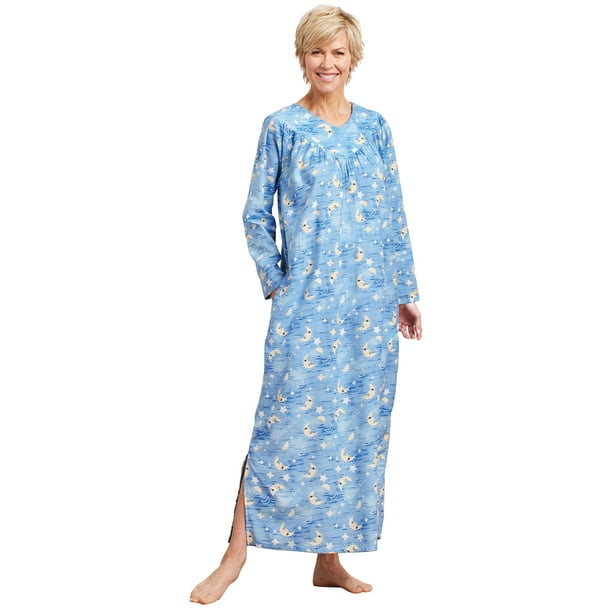 AmeriMark Women's Floral Print Flannel Long Night Gown 100% Cotton ...