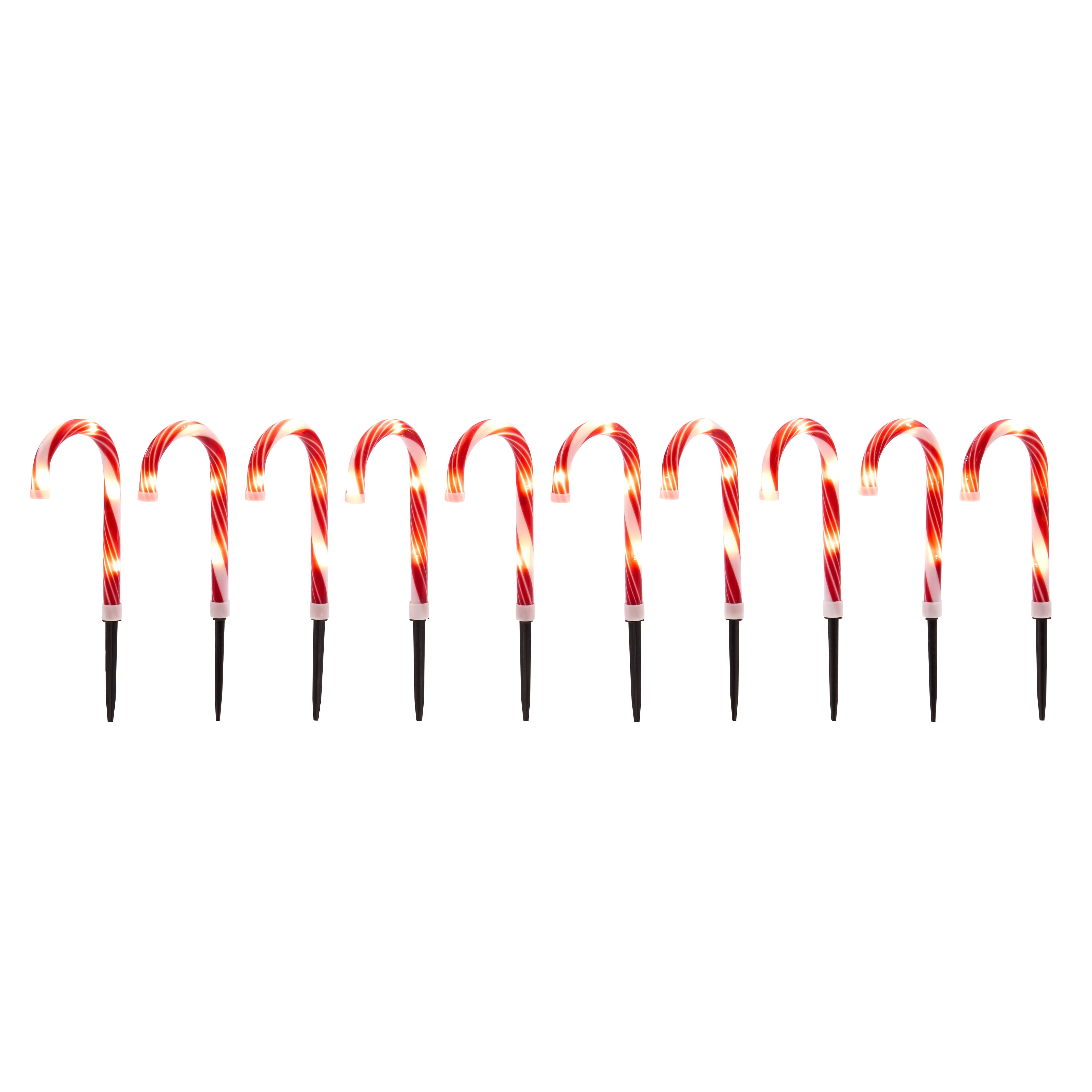 Indoor/Outdoor LED Light-Up Christmas Candy Cane Lawn Stakes, Red and White, 10 Count, by Holiday Time