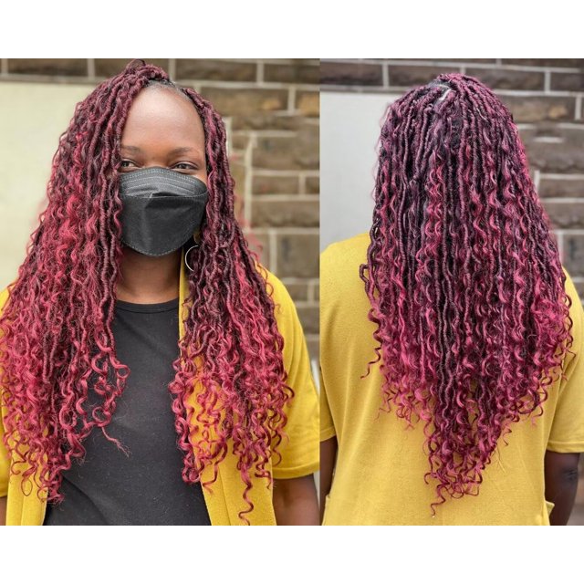 8 paquetes de pelo de ganchillo Boho Goddess Locs de 18.0 in, color burdeos, preenrollado, pelo de ganchillo con extremos rizados, extensiones de pelo sintético estilo boho (18.0 in, 8 paquetes T1B/Bu